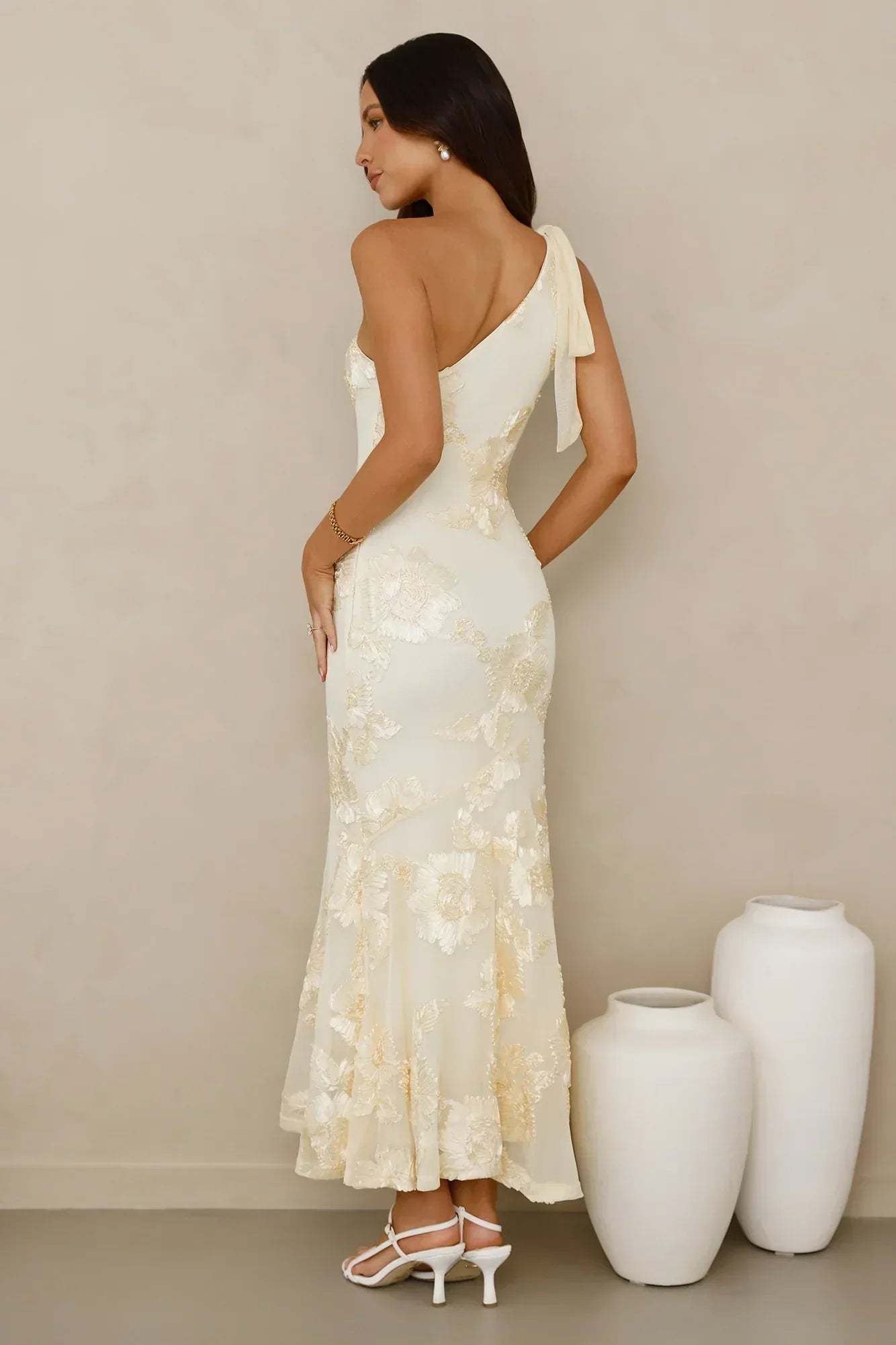 Glossy Girl One Shoulder Mesh Maxi Dress