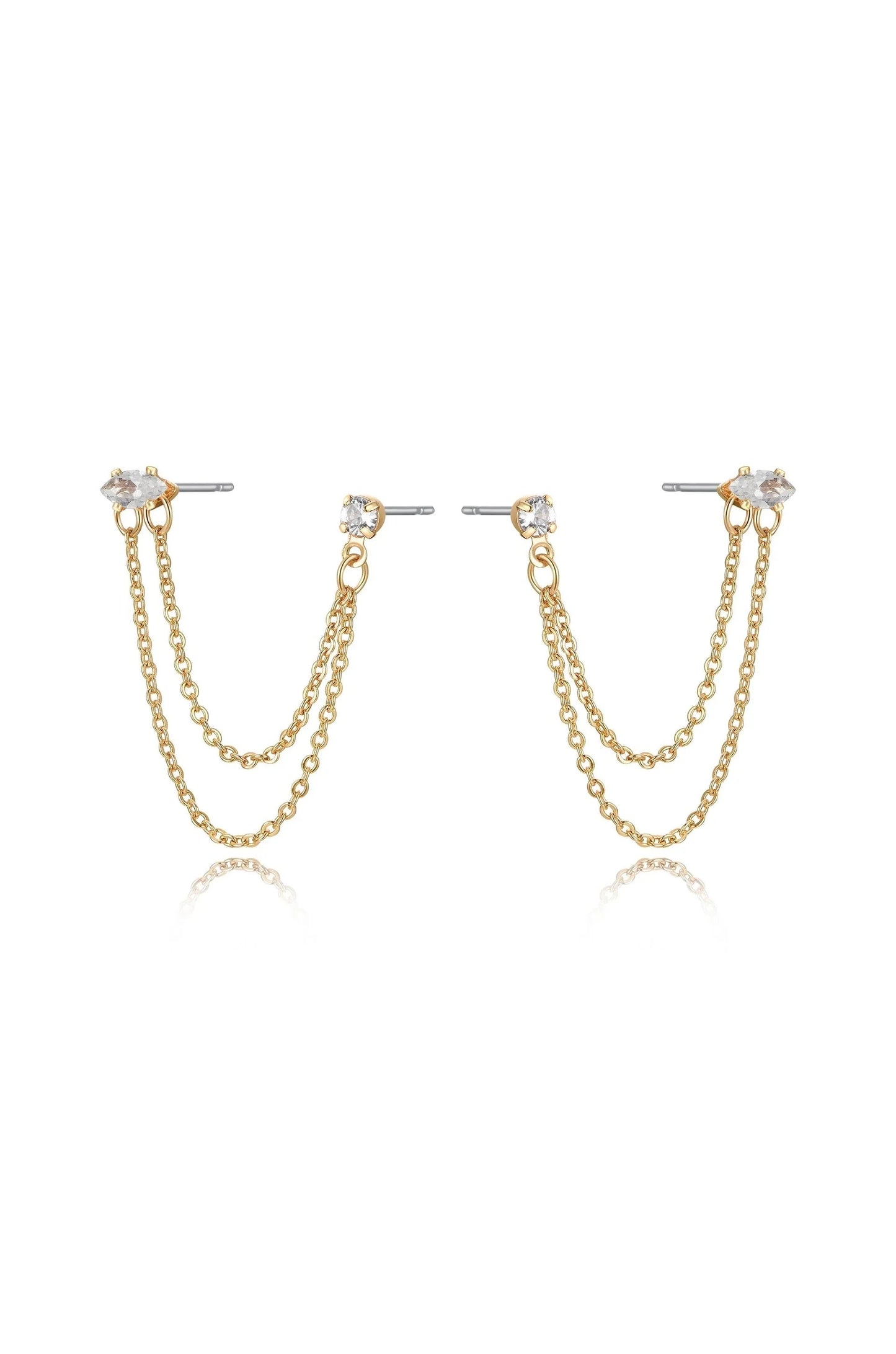 Double Piercing Chain Dangle Earrings - Clear