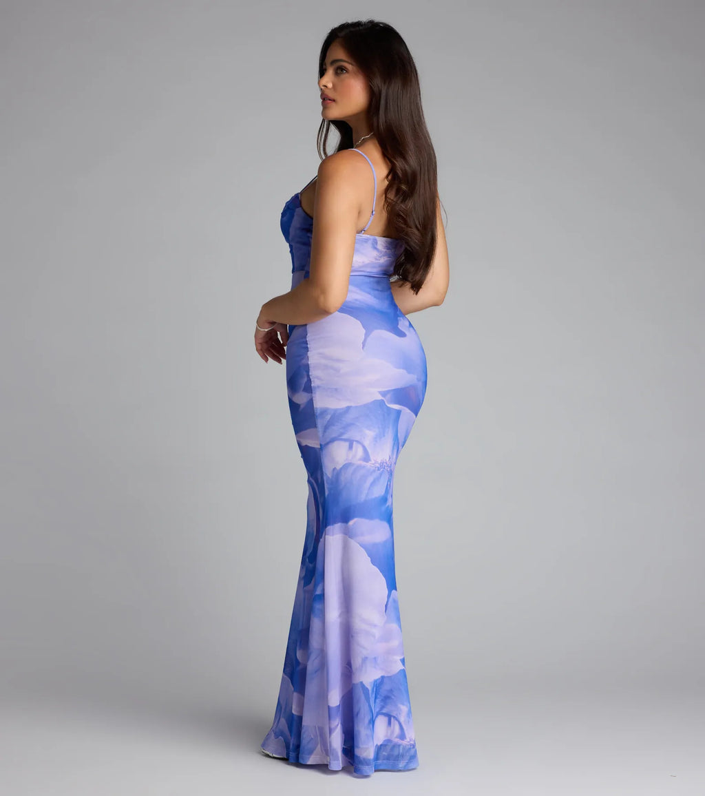 Coastal Luxe Floral Mermaid Maxi Dress