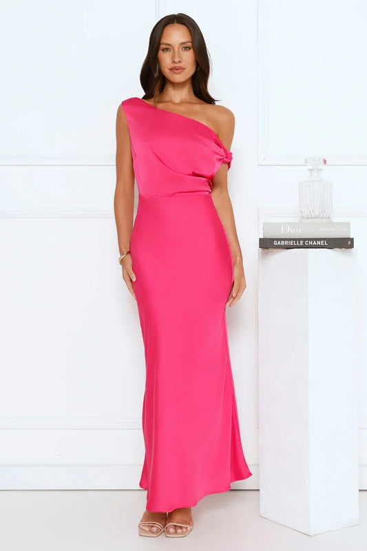 Late Night Luxe Off Shoulder Satin Maxi Dress