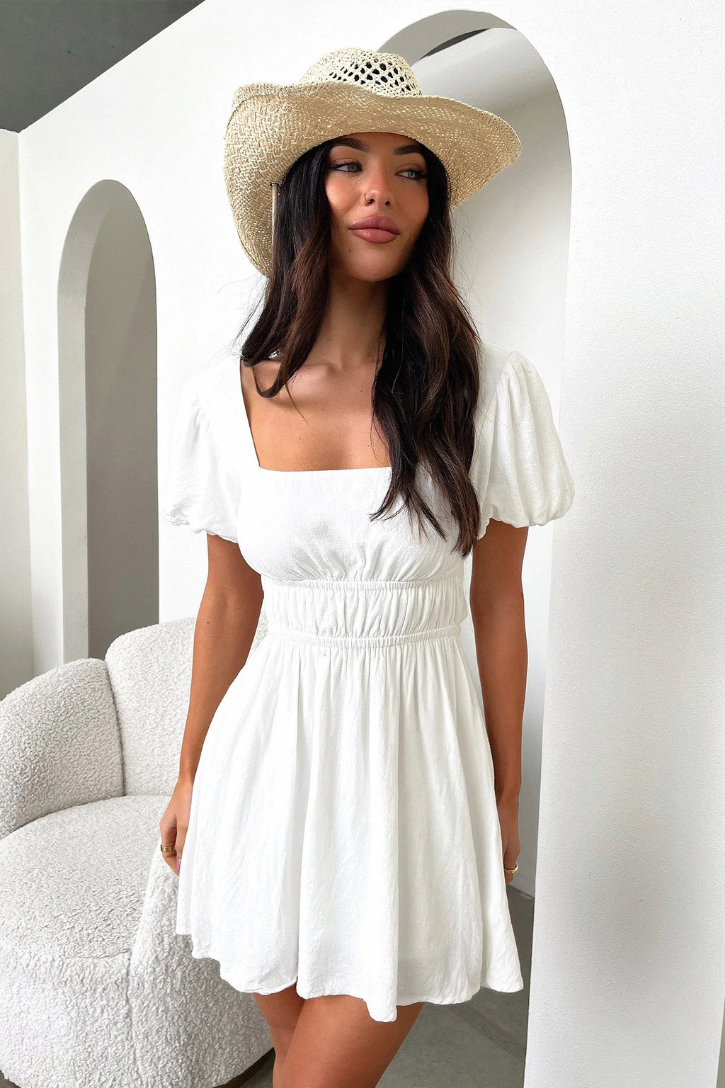 Whitney Square Neck Mini Dress - White