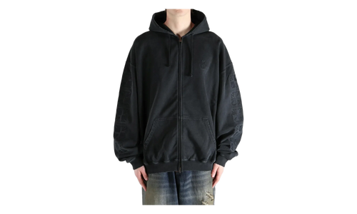 Embroidered Biker Cross Sleeves Zip Up Hoodie "Black" ME76ZU169B BLAC