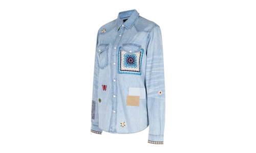 Crochet And Patch Denim Shirt "Blue" XTPS 0219