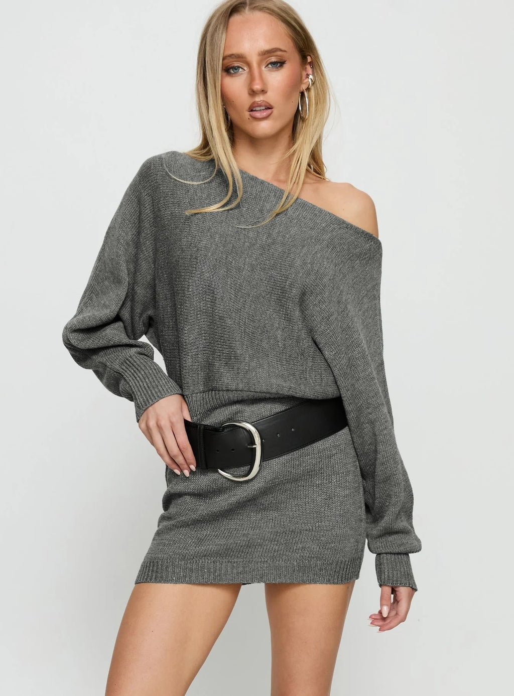 Bellamie Long Sleeve Mini Dress Grey