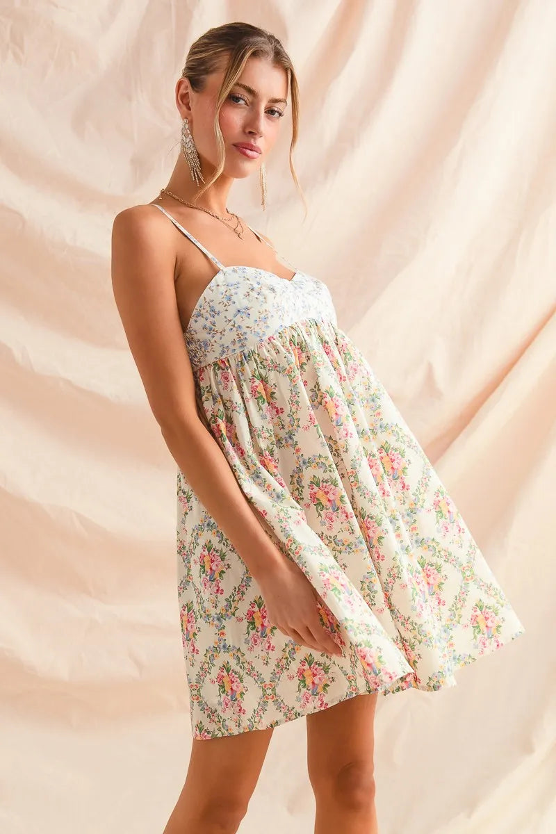 SO ME Mixed Floral Print Sleeveless Mini Dress