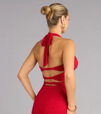 Maribeth Glitter Strappy Back Mermaid Formal Dress