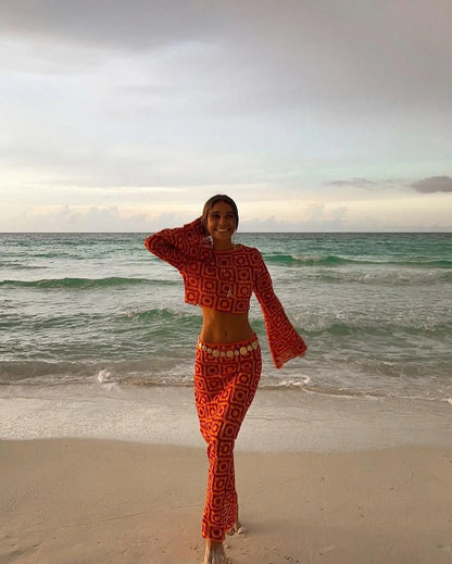 Elorine – Long Sleeve Wrap Set with Maxi Skirt