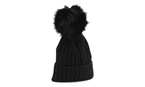Large Fur Pom-Pom Hat "Balck" MON61