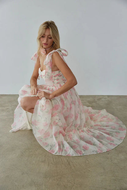Celine Floral Tie Strap Maxi Dress
