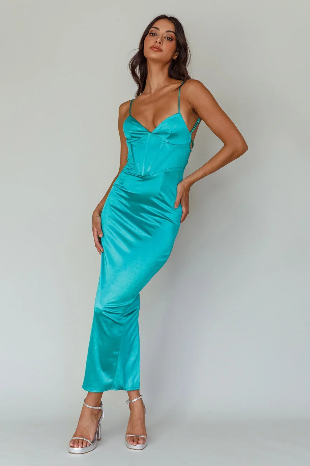 Seraya Lace-Up Back Dress Green