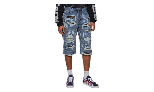 Hell Camo Denim Shorts "Blue" TC25PT2201
