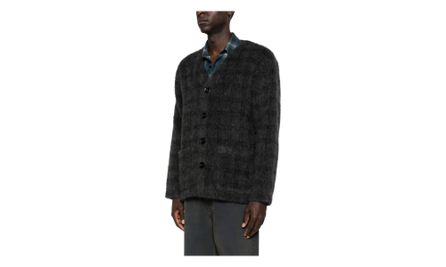 Hairy Wool Cardigan "Fuzzed Plum Check" M2263CF