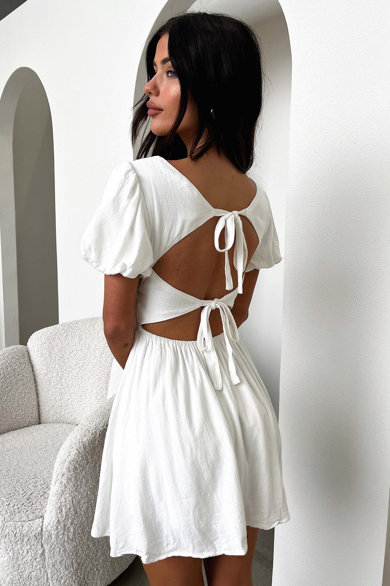 Whitney Square Neck Mini Dress - White