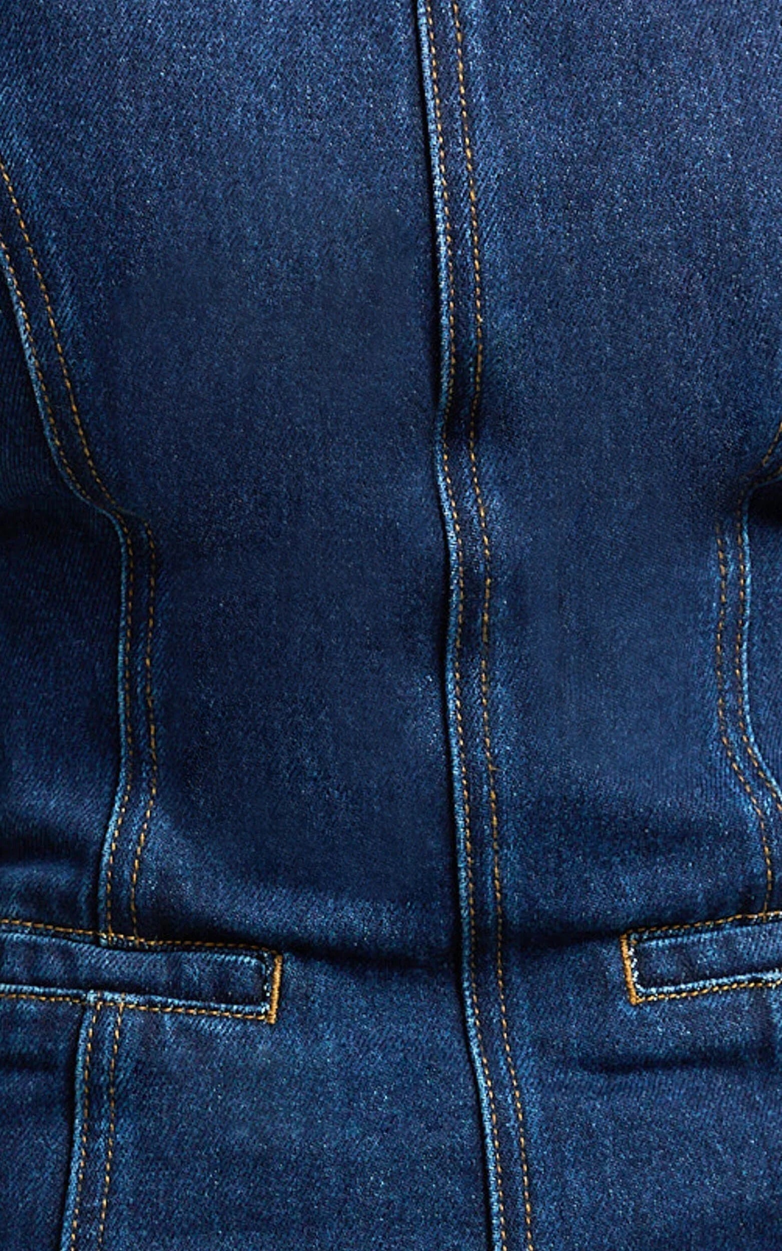 Olenna Mini Dress - High Neck Fitted Denim Dress in Indigo Wash