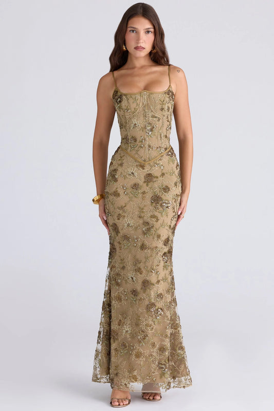 Clublivette - Embellished Corset Maxi Dress
