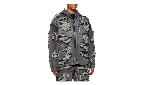 Hell Denim Camo Zip-Up Hoodie "Black" TC25JK2302
