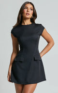 Wyatt Mini Dress -  Short Sleeve Corset A Line Dress in Black