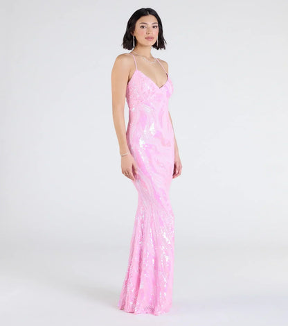 Acacia Iridescent Sequin Lace-Up Formal Dress