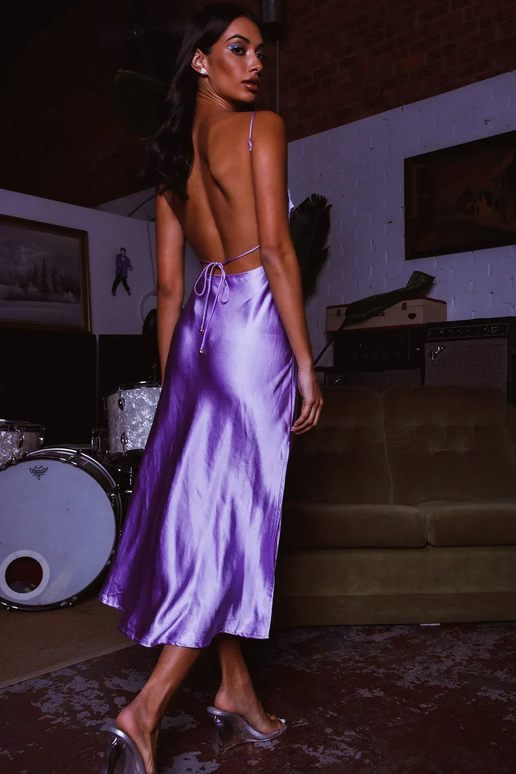 Dolce Life Low Back Midi Dress Lilac