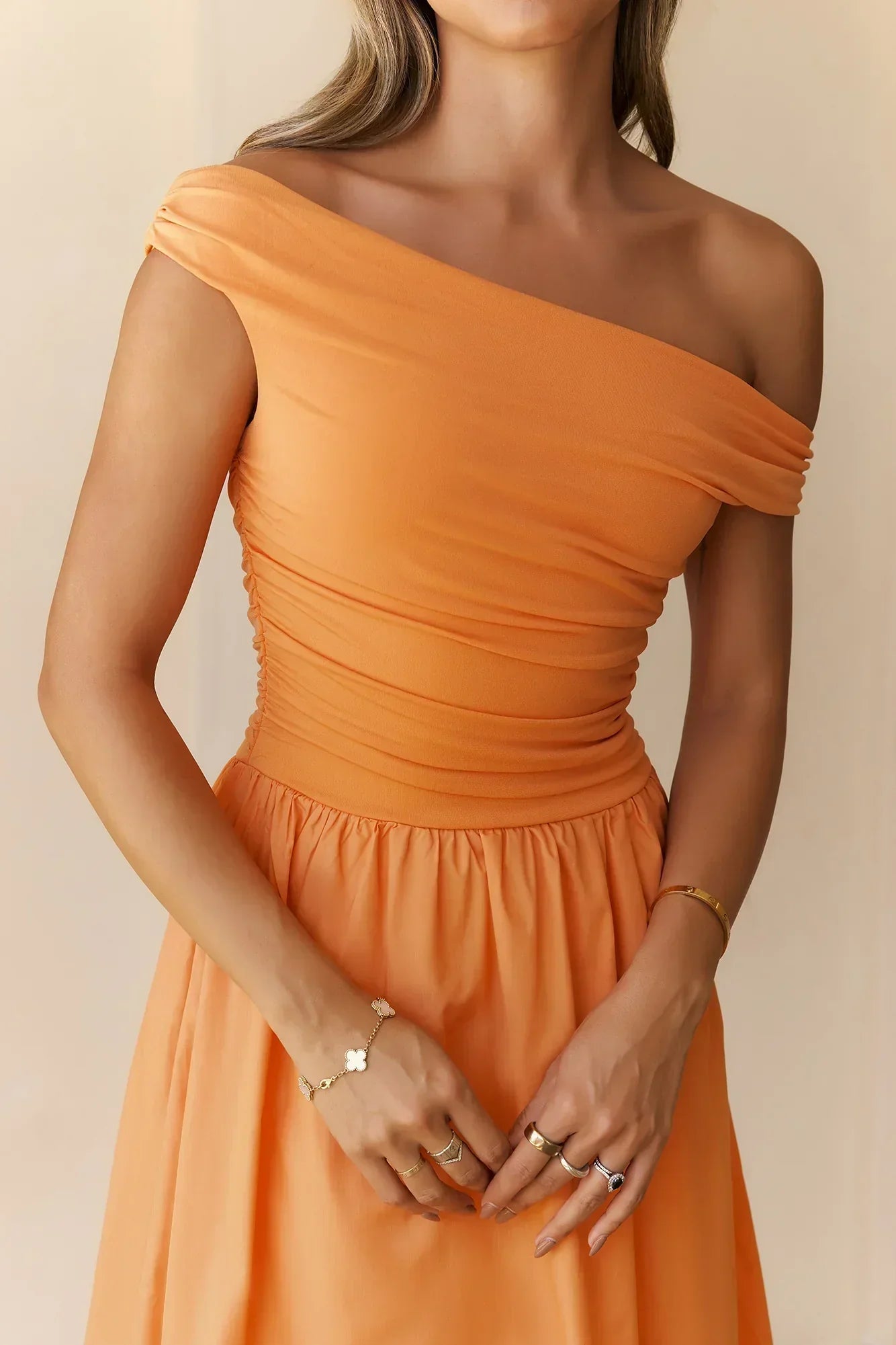 Camellia Charm Off Shoulder Maxi Dress