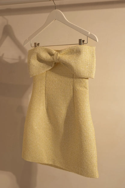 MESHKI Elizabeth Tweed Bow Mini Dress - Lemon
