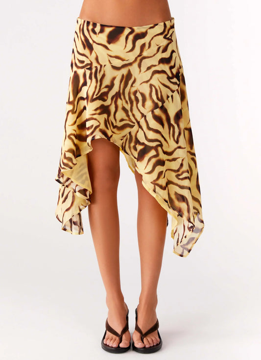 Kia Low Rise Asymmetrical Midi Skirt - Laguna Print