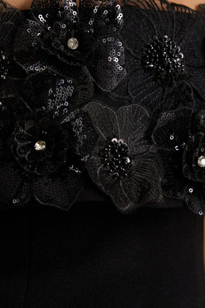 Tempest | Black Halter-Neck Mini Dress With Hand-Embellished Panel