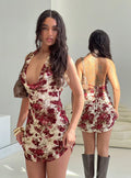 Salome Halter Cowl Neck Mini Dress Red Multi