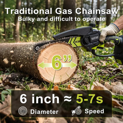 6" Brushless Mini Chainsaw with Auto Oiling, Cordless Electric Chain Saw, 2000mAh Battery