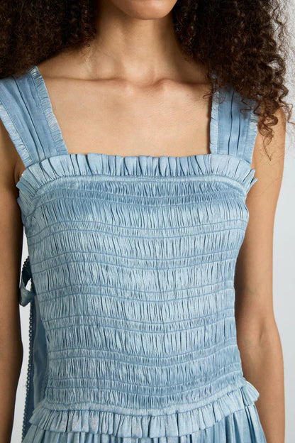 tish midi dress - blue glass satin