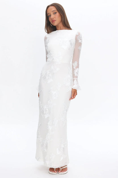 Helsi Long Sleeve Embellished Maxi Dress White