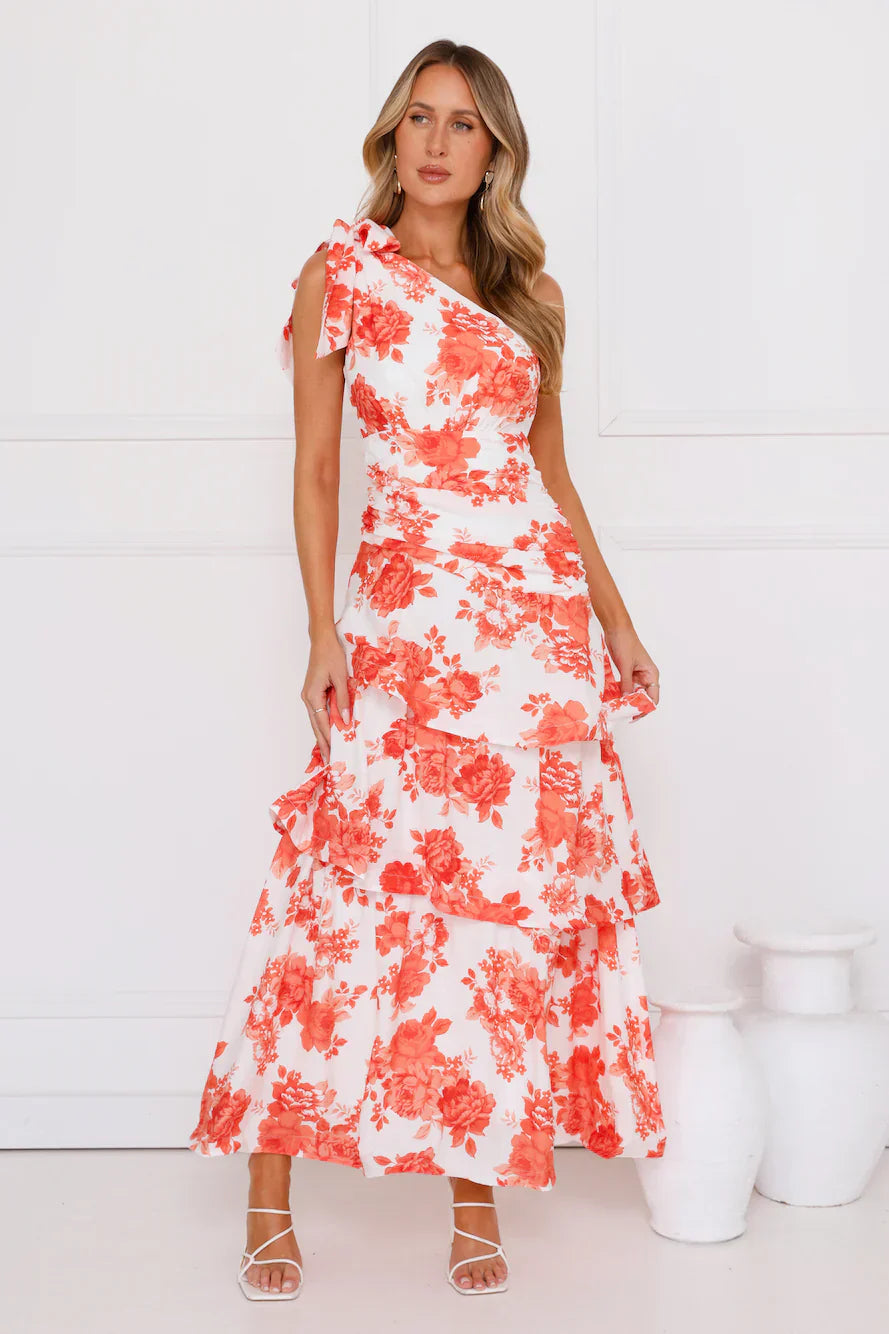 Kehlani One Shoulder Maxi Dress Orange